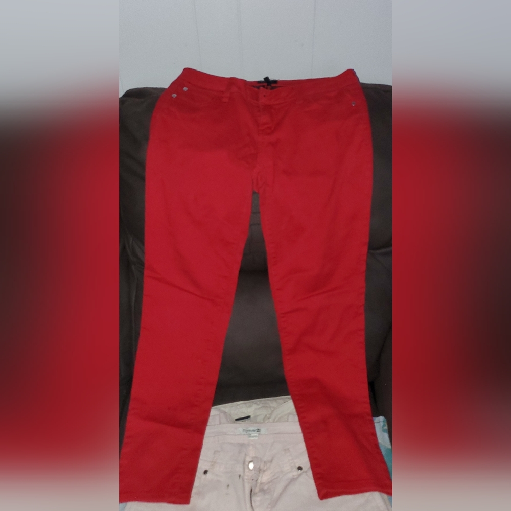 Red skinny jeans